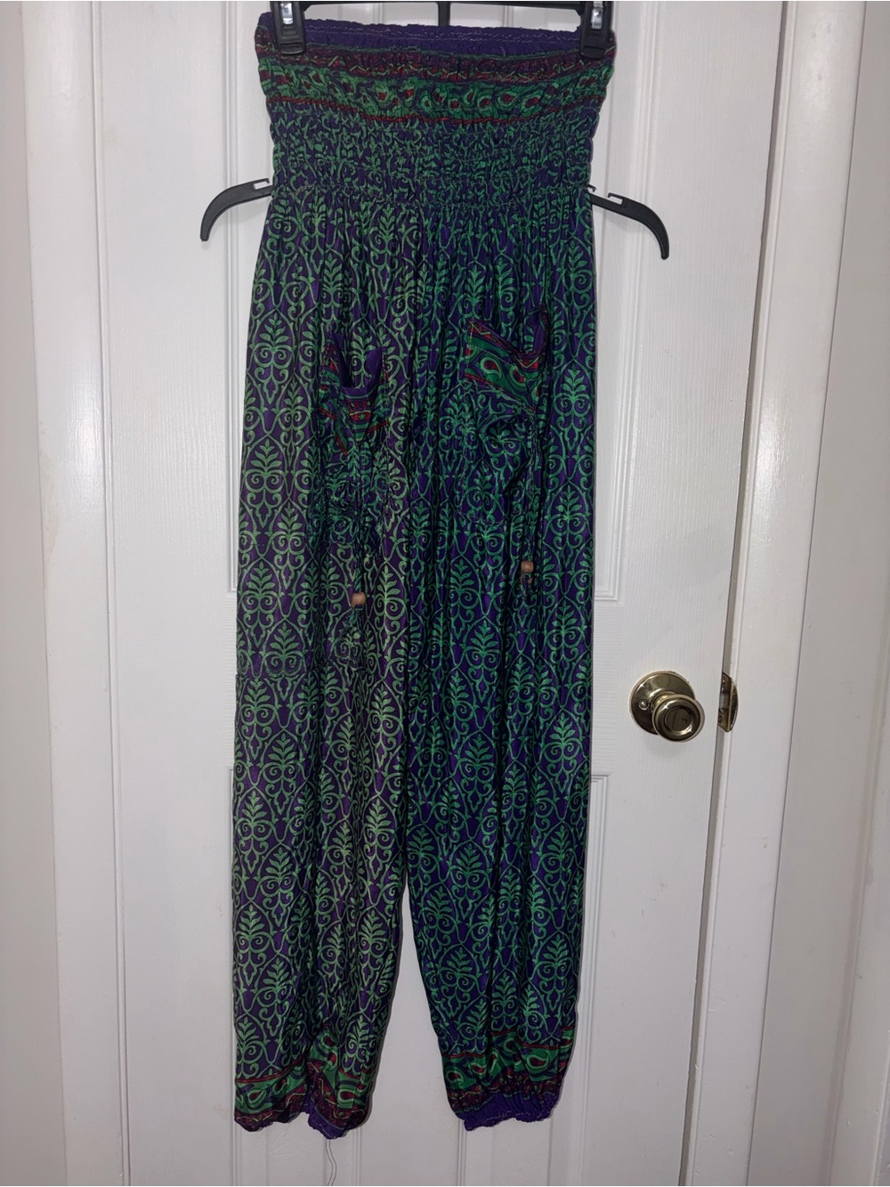 Cynthia Rowley Green & Purple Printed Smocked Harem Pants